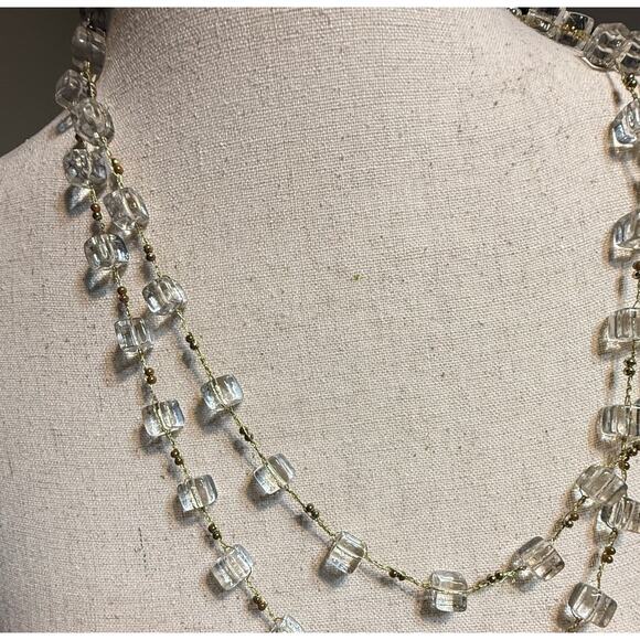 Handcrafted Clear & Gold Tone Beaded Necklace - 50 Inches - Picture 2 of 9